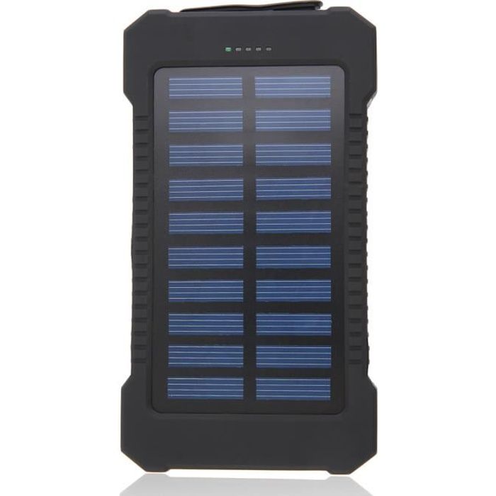 Batterie externe solaire portable batterie de secours solaire 15000mAh avec 2 ports USB et lampe torche LED - Noir