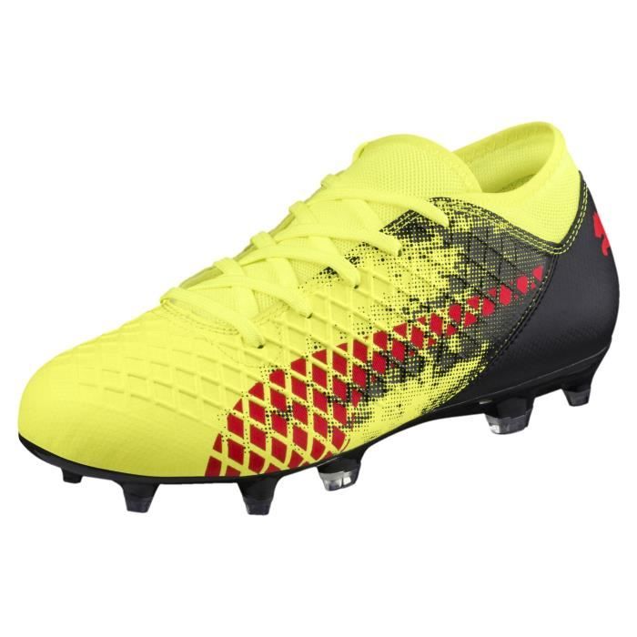 PUMA FUTURE 18.4 FG-AG Jr, Sol ferme, Enfant, Mâle, Semelle à crampons moulés, Noir, Jaune, Monotone