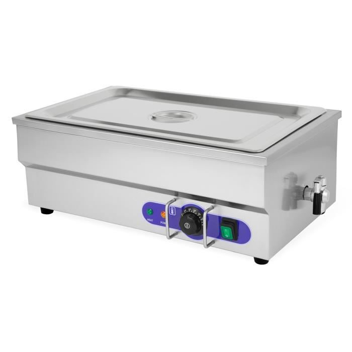 Vertes FD5-BM-1 Bain Marie avec couvercle (1500 Watt, avec 1x récipient GN 1-1, robinet de vidange, acier inoxydable)