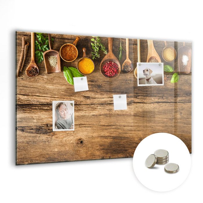 Tableau en verre magnétique Inclus 5 aimants 90x60 Déco murale originale Cuillères dépices Tulup