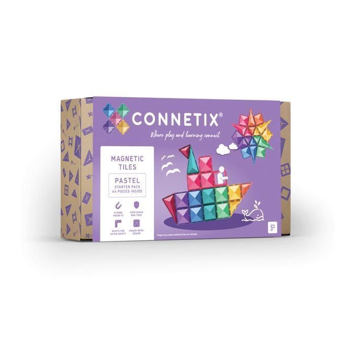 CONNETIX Construction Carreaux Magnetiques Pastel Pack de Démarrage 64 Pièces