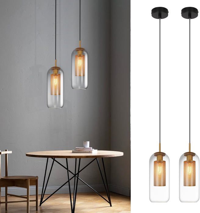 Homefire Lot de 2 Suspension en verre - E27 Vintage Noir Lampe à suspension Réglable en hauteur Design pour Salon Salle à manger Homefire Lot de 2 Suspension en verre - E27 Vintage Noir Lampe à suspension Réglable en hauteur Design pour Salon Salle à manger