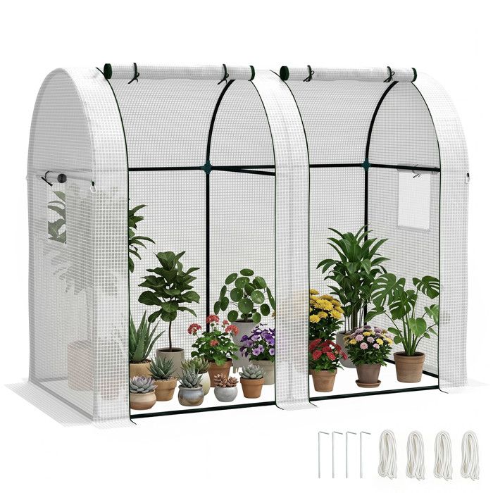 Serre de jardin - Outsunny - 18 m² - 2 portes zippées déroulantes - 4 fenêtres enroulables - acier PE haute densité - blanc