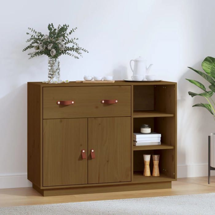 SALE 2025Meuble bas bahut vaisselier - Buffet - Marron miel - 98 5x40x75 cm - Bois massif de pin 22 Kg 5576