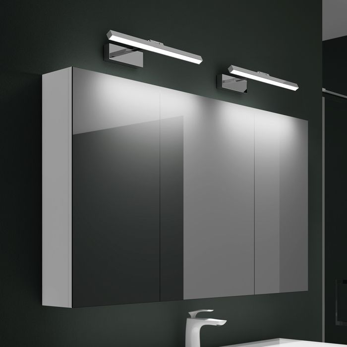 Mai & Mai Armoire Miroir Suspendue de Salle de Bain 120x15x70cm Blanc Mat avec 2 Lampe LED 180°Rotative 40cm Chrome