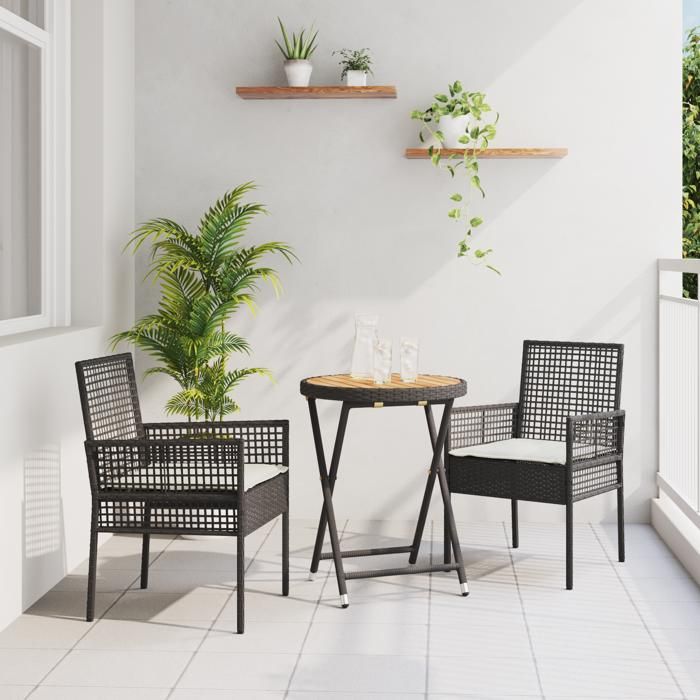 vidaXL Ensemble Bistro Poly Rattan avec Coussins - vue 2