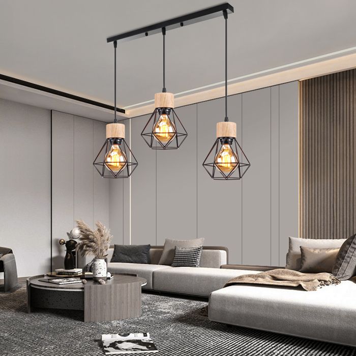 Suspension luminaire industrielle - AXHUP - 3 lampes - Métal noir - E27 - Ø50 cm Suspension luminaire industrielle - AXHUP - 3 lampes - Métal noir - E27 - Ø50 cm