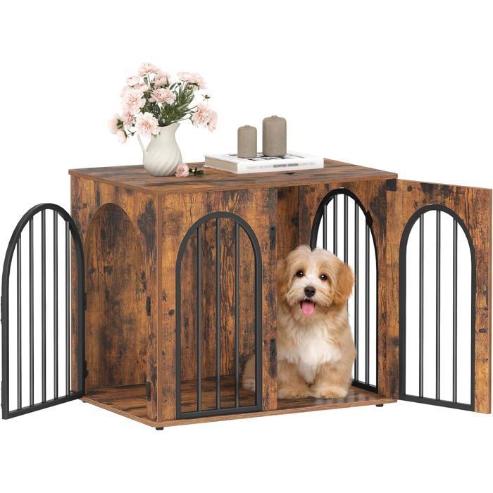 Meilleurs prix pour 68cm Cage pour ChiensTable dAppointNiche Moderne pour Chiens IntérieurCage pour Chiots3 Portes68 x 48 x 56 cmMarron Rustique