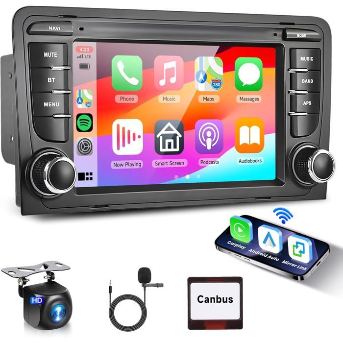 Autoradio Android 13 Per Audi A3/S3/RS3 8P (2003-2012) – Touch 7″, CarPlay/Android Auto Wireless, GPS, Wi-Fi, Bluetooth E Telecamera Posteriore HD