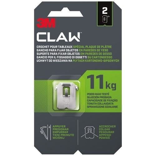 3M Crochet tableaux Claw Spécial plaque de plâtre Supporte 11 kg Lot de 2