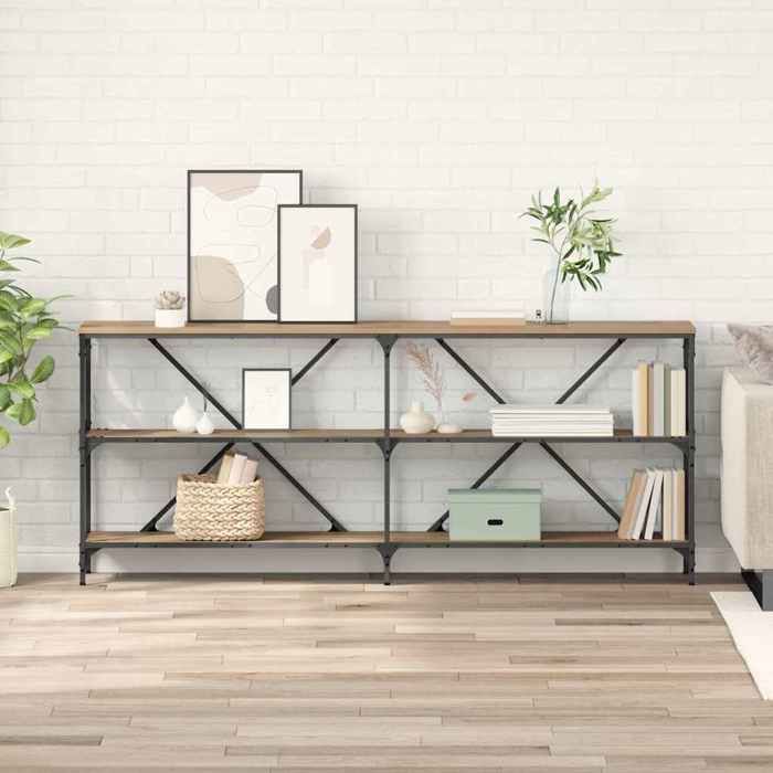 Table console - vidaXL - Chêne artisanal - 180x30x75 cm - Style industriel - 4 étagères