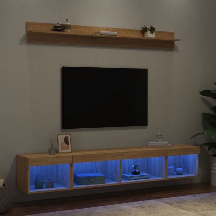 Meuble TV mural avec LED - VIDAXL - 5 pièces - Chêne sonoma - Bois dingénierie - 40x30x30 cm - 100x30x30 cm