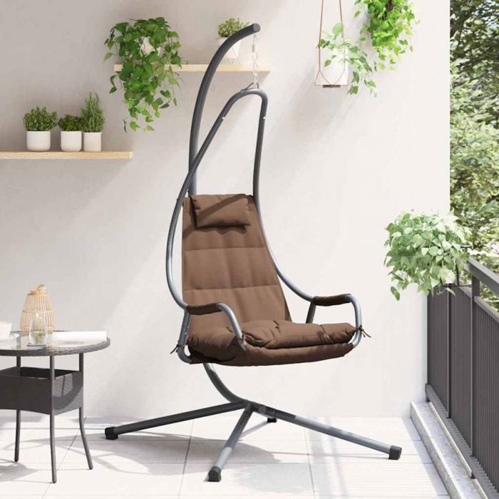 vidaXL Fauteuil œuf suspendu avec support Marron - Acier & polyester pliable 94 x 107 x 196 5 cm