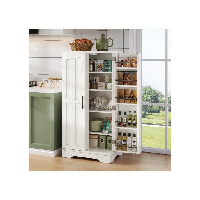 Meuble Cuisine -Buffet Colonne Bas -120x60x40 cm -Armoire de cuisine avec capteur LEDà 5 Niveaux et 2 Portes à 12 Etagèresblanc