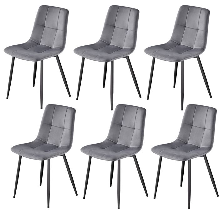 Lot de 6 Chaises de Salle à Manger Chaises Rembourrées en Velours Pieds Réglables pour Cuisine Salon Gris Lot de 6 Chaises de Salle à Manger Chaises Rembourrées en Velours Pieds Réglables pour Cuisine Salon Gris