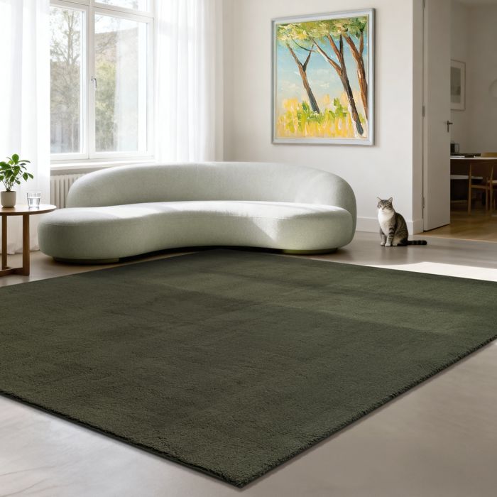 the carpet Relax tapis moelleux à poils courts antidérapant lavable à 30 degrés Vert forêt 240 x 240 cm Carré