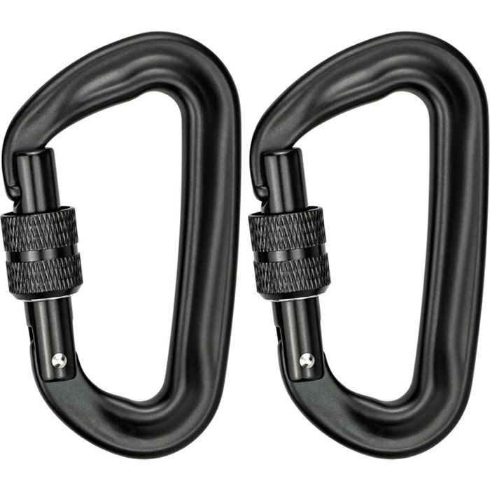 Mousqueton EscaladeNoir Robustes Mousqueton Aluminium Mousqueton à Verrouillage en Forme de D(2pcs)