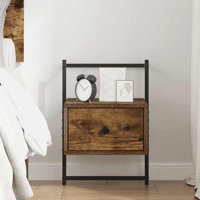 Table de lit - Brun - Armoire de chevet - 1 PC - desgin murale - chêne fumé 35x30x51 cm cm T4127