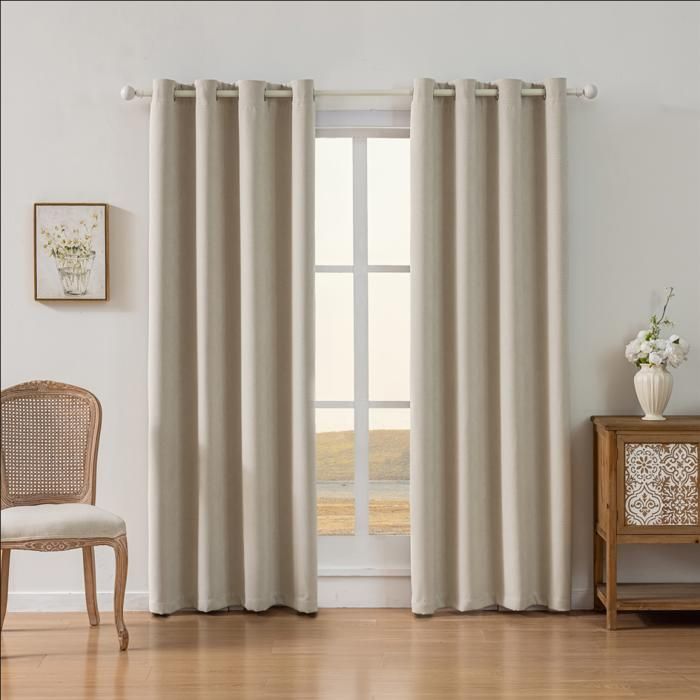 Rideaux occultants Floraweg couleur crème texture coton-lin pour salon et chambre à coucher 132 x 160cm