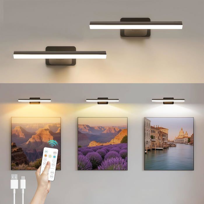 Applique murale LED sans fil - CACTOSE - 2 pièces - Batterie 4500 mAh - Télécommande incluse - 3 températures de couleur