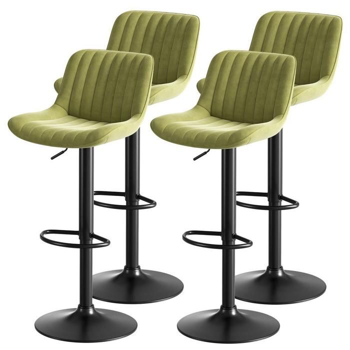 Tabouret de bar - KOMHTOM - Velours - Réglable en hauteur - Pivotant 360° - Dossier confortable Tabouret de bar - KOMHTOM - Velours - Réglable en hauteur - Pivotant 360° - Dossier confortable