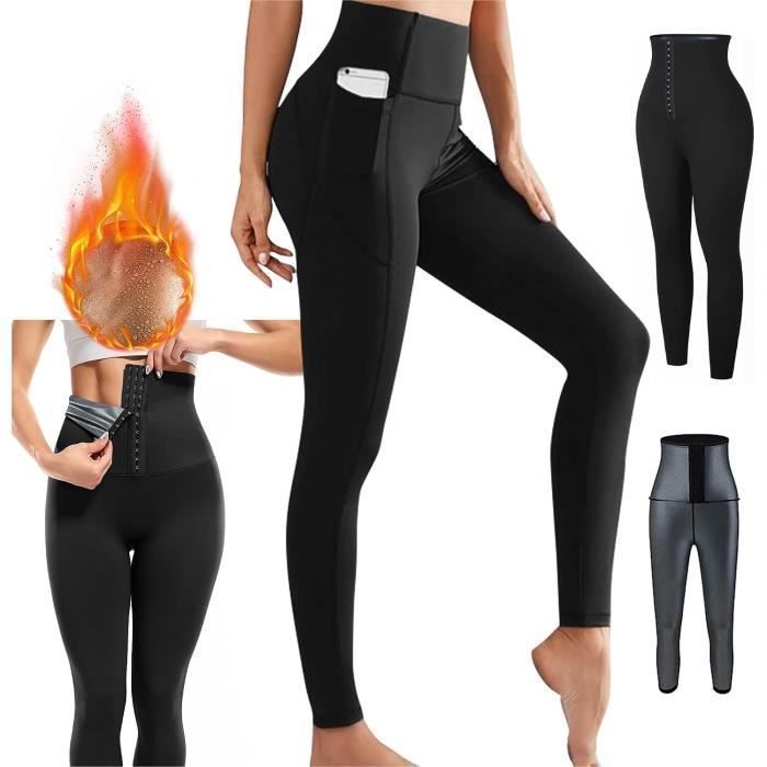 PANTALON Leggings de Sudation Noir Femme Poche - Pantalons Amincissant Sauna Anti-Cellulite Taille Haute Or Or
