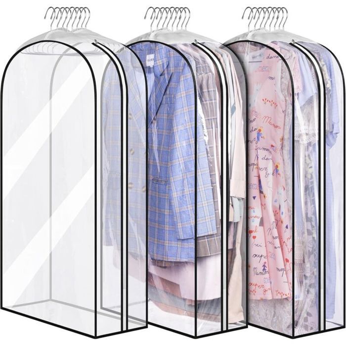 Housses à vêtements transparentes à soufflet de 25 cm lot de 3 pour rangement chemises manteaux robes