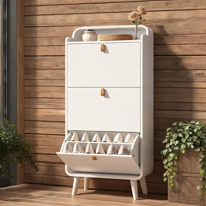 Meuble à chaussures en mélamine blanche avec 3 tiroirs pliants gain de place capacité 18-24 paires style contemporain entrée