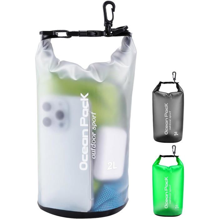 Sac Étanche 20L 10L 5L 2L Flottant Dry Bag pour Paddle Kayak Nautique Randonnée Mer - Blanc 2L - Blanc 2L