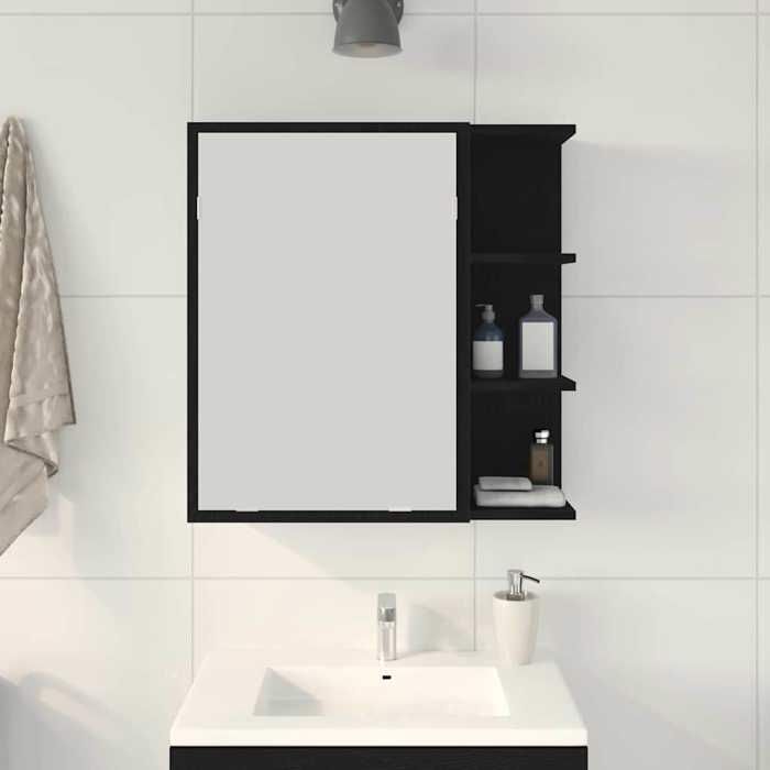 (25313)Moderne Armoire Miroir de Salle de Bain - VIDAXL - bois dingénierie - noir - avec 2 étagères - avec 1 porte - 625x205x