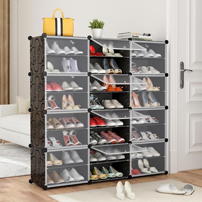 MIPAN.Étagère/Boîte à Chaussures - Pour Gagner de la Place - Porte-Chaussures pour Bottes Pantoufles - 120x120x30 cm - Noir