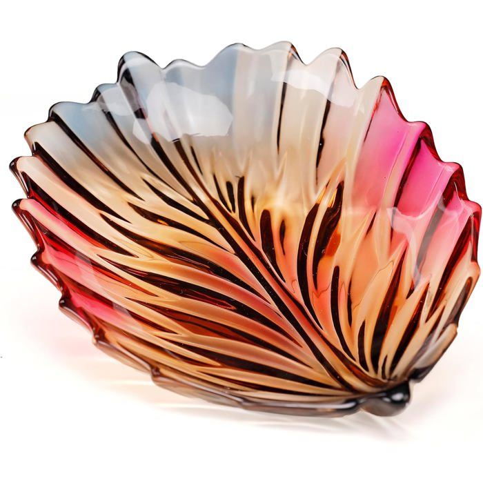 Assiette Décorative En Verre De Cristal Multicolore Peint À La MainForme De Feuille31 Cm De DiamètrePrésentoir À Fruits Et Tabl