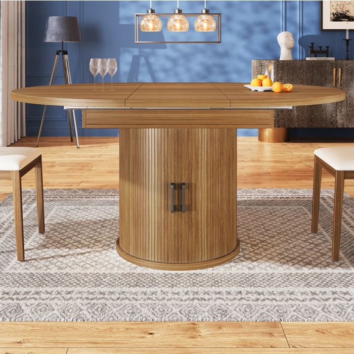 ROVRYN Table à manger extensible ronde à ovale 118-158 cm avec rangement intégré MDF noyer et noir