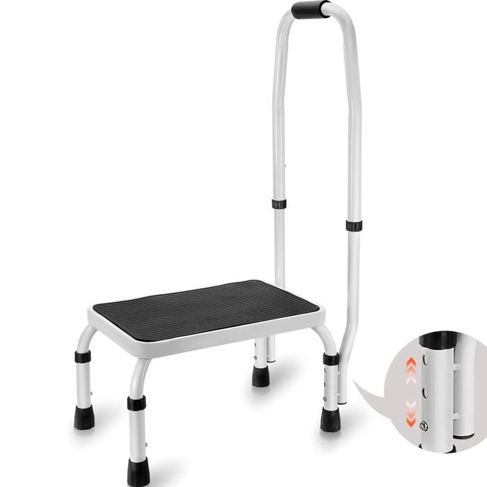 VEVOR Marchepied Tabouret 3 Hauteurs Réglables Charge Max 150kg avec Main Courante Antidérapante