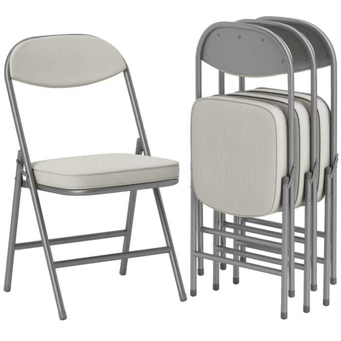 WOVREO Lot de 4 chaises pliantes rembourrées blanc crème structure métallique 45 x 48 5 x 82 cm