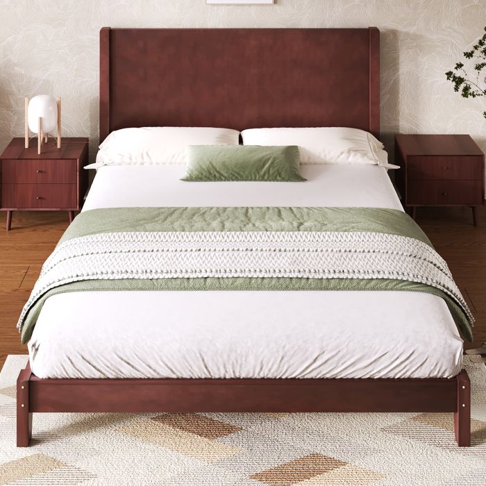ROVRYN Lit plateforme 160 x 200 cm avec tête de lit sommier à 11 lattes MDF et bois marron