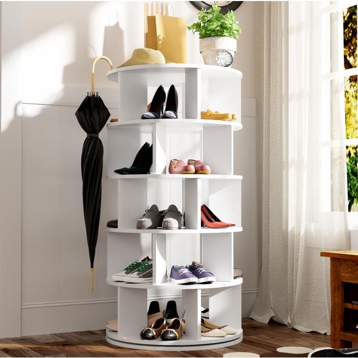 Étagère à chaussures rotative multifonction à 5 niveaux rotation à 360 ° hauteur 115 cm largeur 60 cm blanc