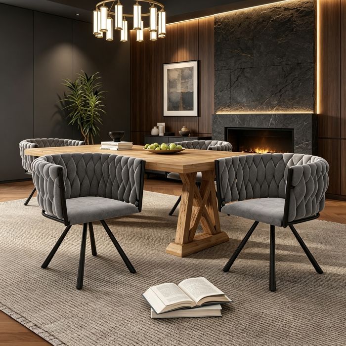 Lot de 4 Chaises de Salle à Manger en Velours Chaise Pivotante Rembourrées avec Pieds en Métal Fauteuil Moderne pour Salon Gris
