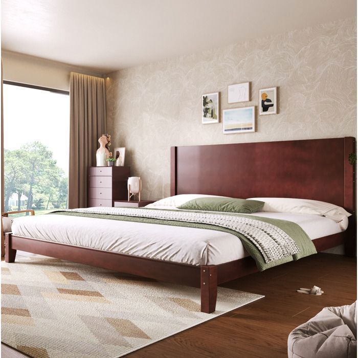 Lit plateforme 2 places avec tête de lit et sommier à 11 lattes - Bois massif et MDF Marron 180×200 cm