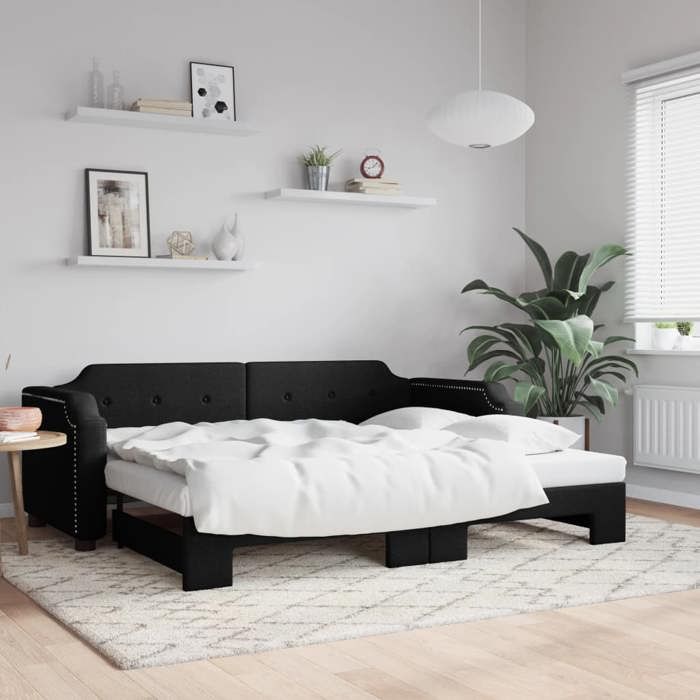 Lit de jour 1 place - vidaXL - Lit banquette - tissu - noir - 90 x 190 cm@enc93b
