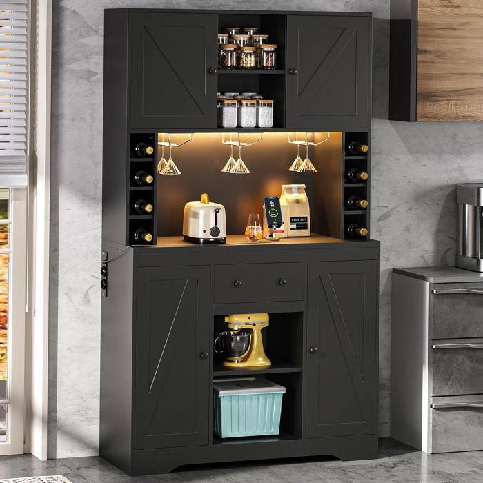Meuble de rangement - WESTYLE - 180x105x40 cm - étagères réglables - porte-verres inox - LED multicolore
