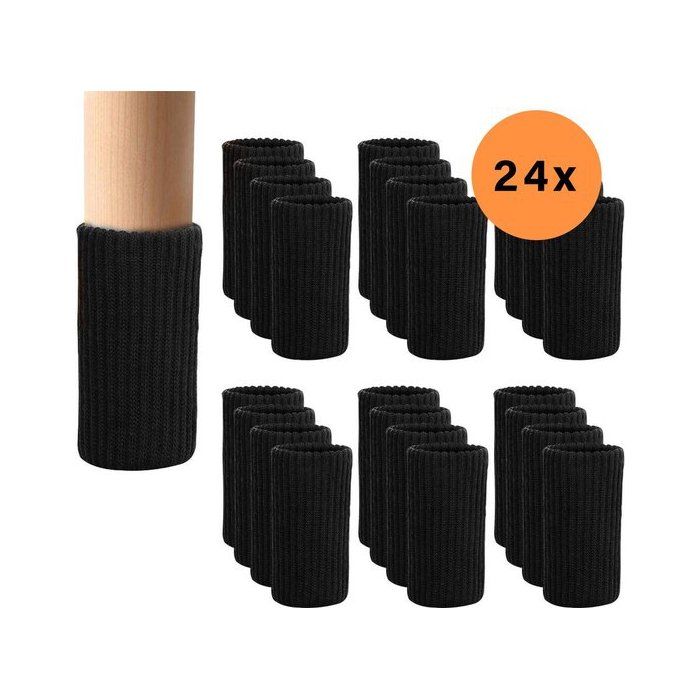 Lot de 24 protections élastiques noires pour pieds de chaise avec feutre - Chaussettes embouts et patins antirayure