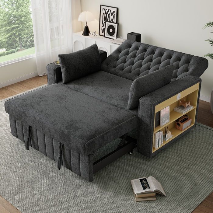 Canapé convertible 140 x 137 x 84 cm canapé-lit 3 positions avec rangement USB porte-gobelet 2 coussins gris JOINERY