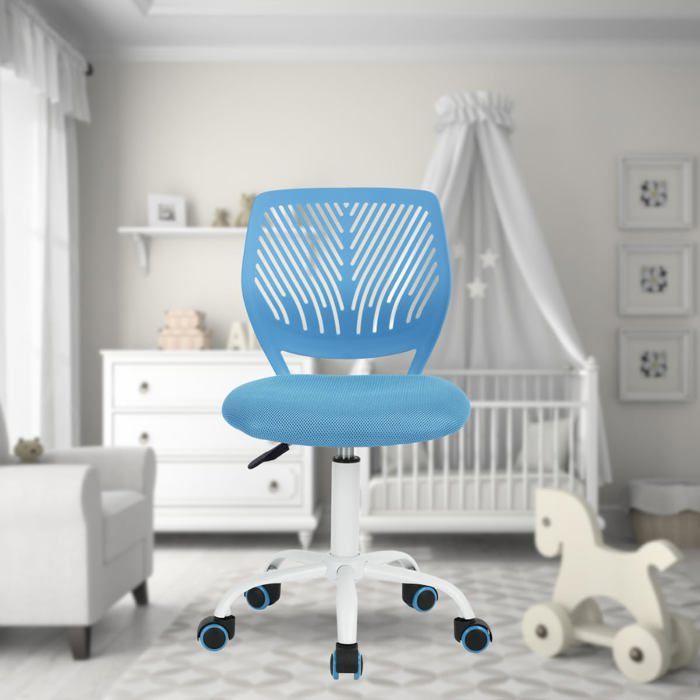 Chaise bureau enfant hauteur réglable pivotante sans accoudoirs assise bleue mousse base métallique robuste confort détude