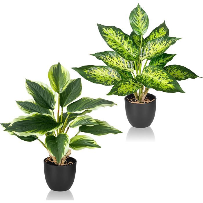Lot De 2 Plantes Artificielles Interieur Fausse Plante Aux Couleurs Vives Petite Plante Artificielle Interieur Grand Teint D[AT65]