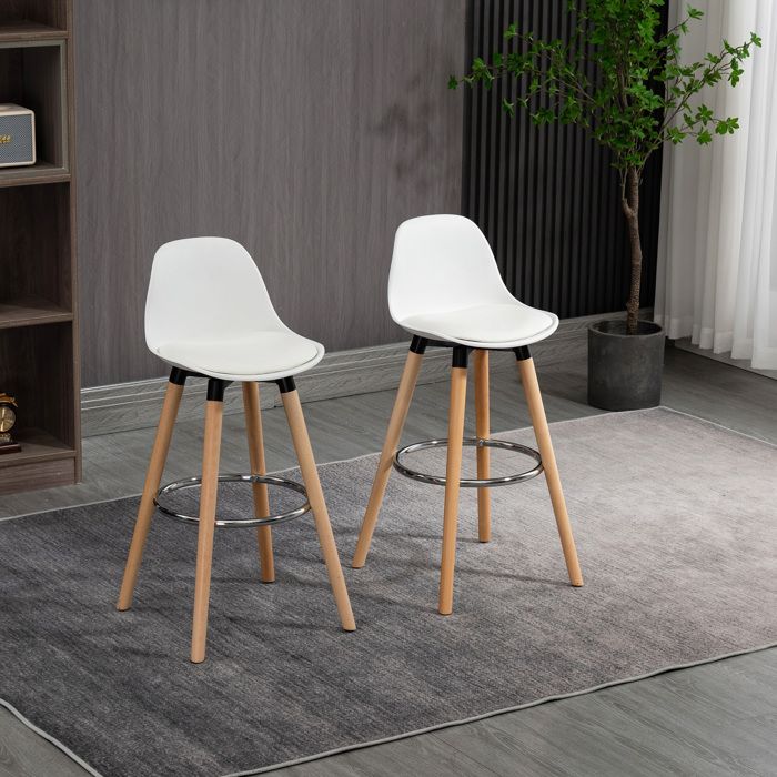 bourrée 69 cm pieds en bois style moderne tabourets hauts pour cuisine salle à manger salon blanc