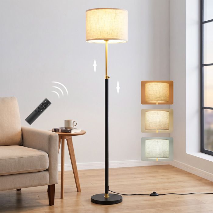 Lampadaire Réglable en Hauteur 140–170 cm avec Interrupteur au Pied Douille E27 Télécommande Doré et Noir Lampadaire Réglable en Hauteur 140–170 cm avec Interrupteur au Pied Douille E27 Télécommande Doré et Noir