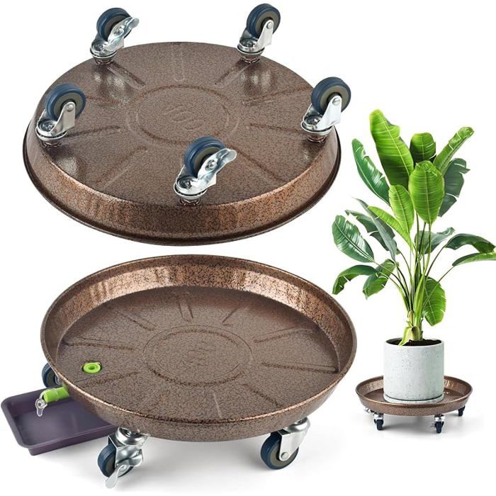 2 pièces Porte Pnte a roulettes verrouilbles40 cmChariot pour Pots de Jardin pour Transporter des Pots de Fleurs PORTE-PLANTE