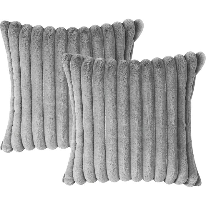 DENODIC Housse de Coussin 45 x 45 cm Lot de 2 Fermeture Éclair Invisible Lavable avec Pompons Velours Gris Clair