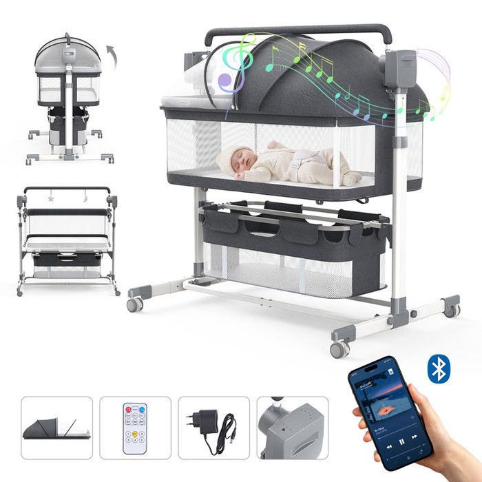 Lit Cododo Bébé Électrique 3 en 1-Berceau Cododo Bébé-Bluetooth -5
